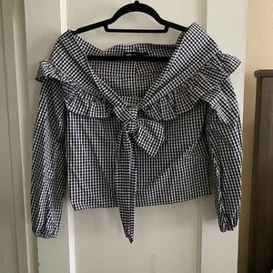 Off the shoulder checked blouse
